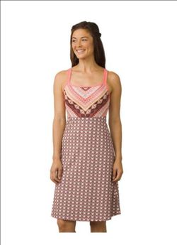prAna Women's Cora Dress - Coral/Tan/White, size Small