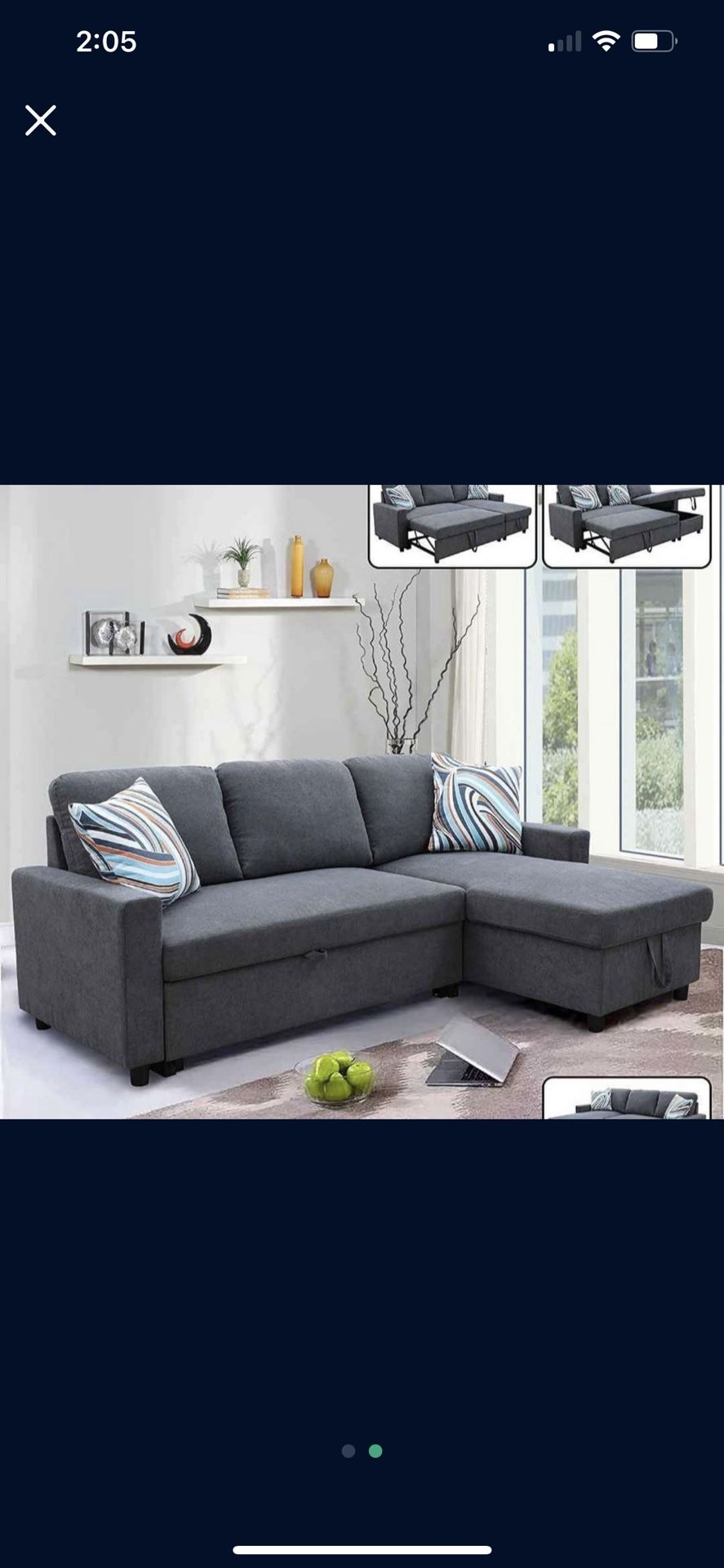Dark Gray Microfiber Sectional Sleeper Sofa Couch