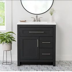Clady 31” Matte Black Bath Vanity w/ White Cultured Marble Top