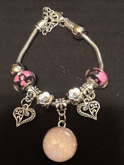 Women sterling silver plated pink love charm bracelet 7/1/2 inch no refunds