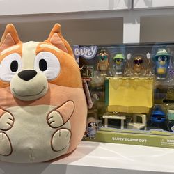 Bluey bundle: Bingo 12” Squishmallow plush+18-pc Camp playset