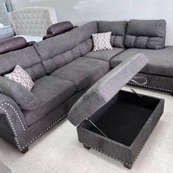 Brand New Gray Sectional Sofa Couch With Ottoman 