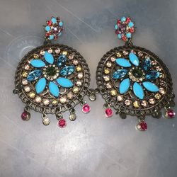 Betsy Johnson Bohemian Summertime Faux Turquoise Crystal Acrylic Glass Drop Dangle Earrings
