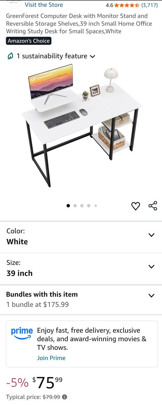 GreenForest Computer Desk with Monitor Stand and Reversible Storage Shelves,39 inch Small Home Office Writing Study Desk for Small Spaces,White