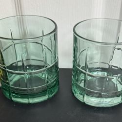 Two Anchor Hocking Tartan Emerald Green Old Fashioned Rocks Glasses $8 for Both xox