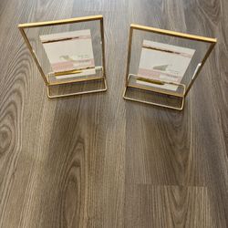New W Tag Set of 2  Gold Metal Picture Frame with Pink Gold Accent Display