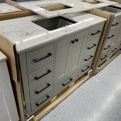 Bathroom vanity cabinet 48” full mango Quartz top with sink And Backsplash