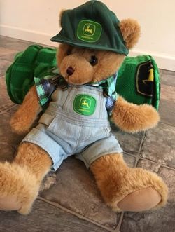 John Deere sleeping bag + stuffed bear