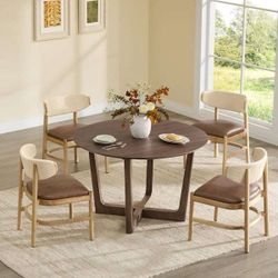 Grady Saddle Brown Natural Faux Leather Upholstery Paper Rope Details Ergonomic Padded Dining Chairs Set of 4 brand new in box $320 H30（4）