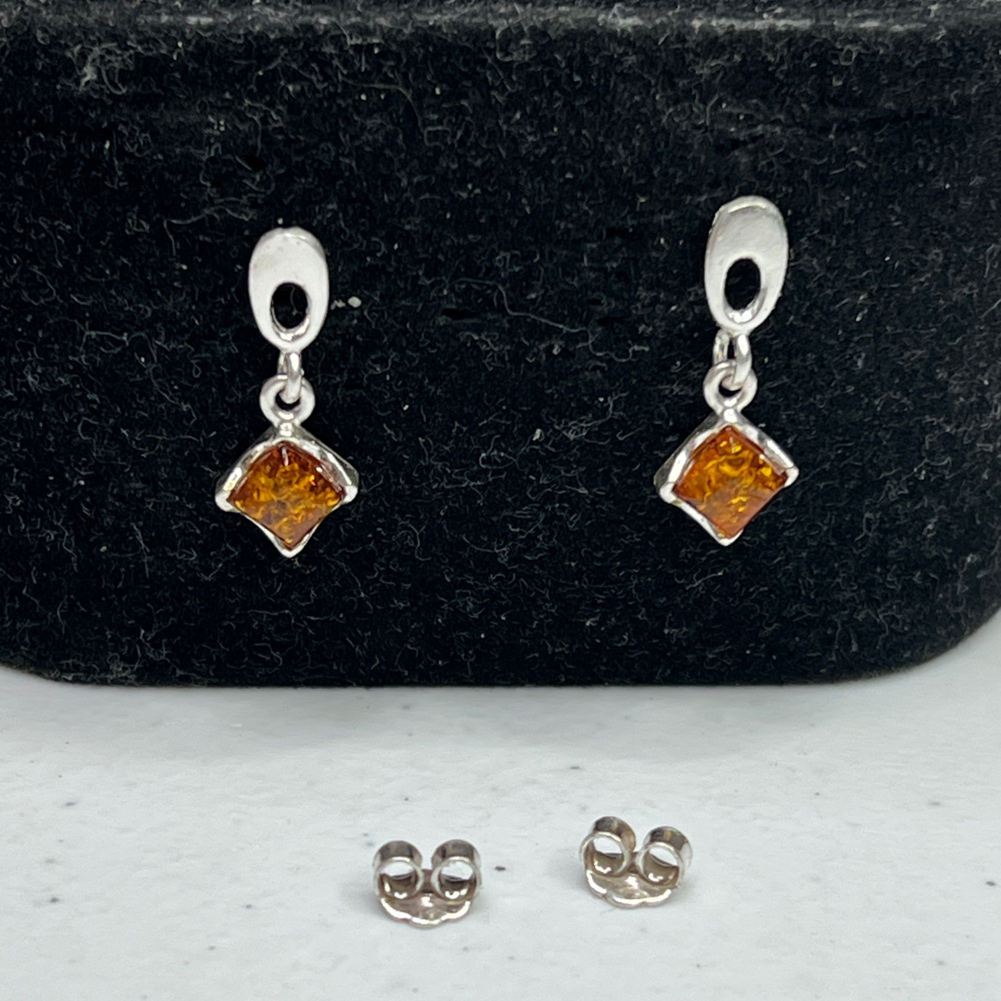 Sterling Silver Drop Earrings With Baltic Amber For Women