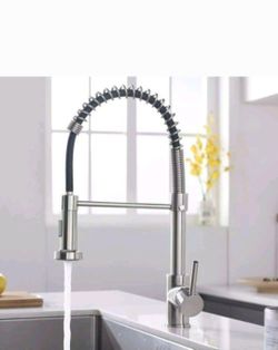 Brushed Nickel Spring Neck Pull-Down Kitchen Faucet