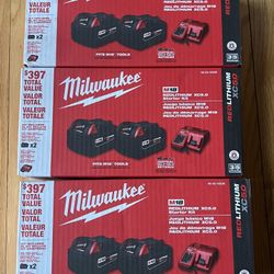 *NEW* Milwaukee M18 REDLITHIUM XC5.0Ah Starter Kit Including two 5.0 batteries & Charger - $150 Each