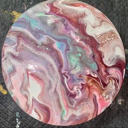 2 Planetary Paintings Liquid Art On Circular Canvas
