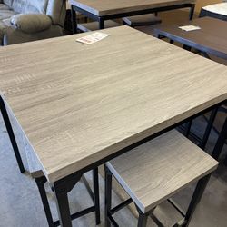 Grey Square Counter Height Table With 4 Stools