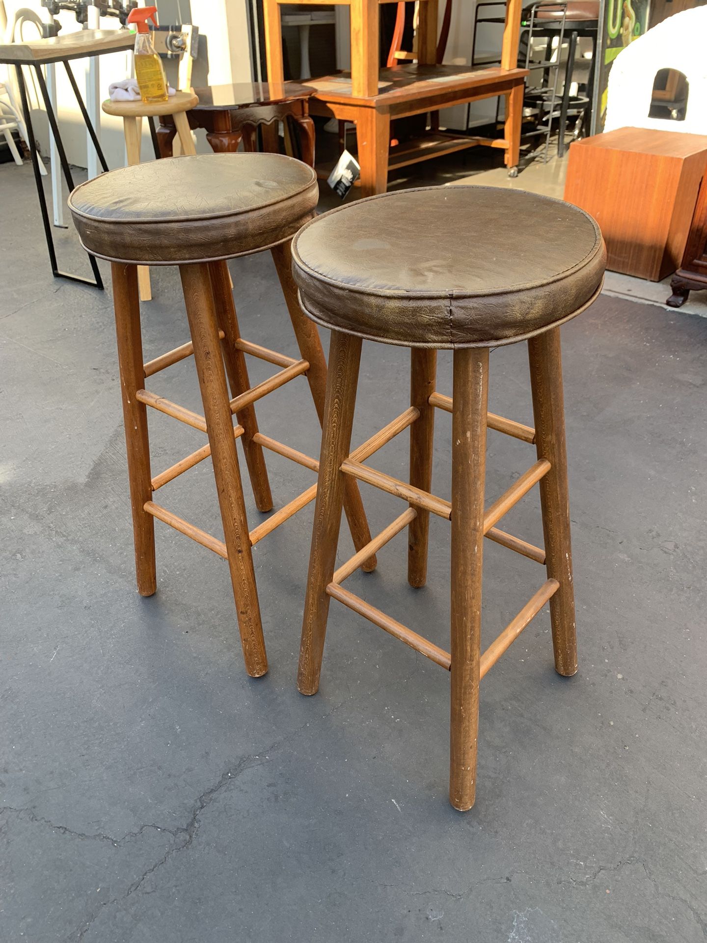 Set of 2 Vintage Charles wood Furniture Bar Stools