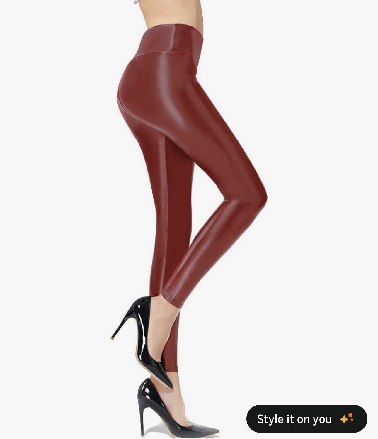 Ginasy Faux Leather Leggings for Women Tummy Control Stretch High Waist Pleather Pants with Thin Fleece Lined Red size M US 6-8