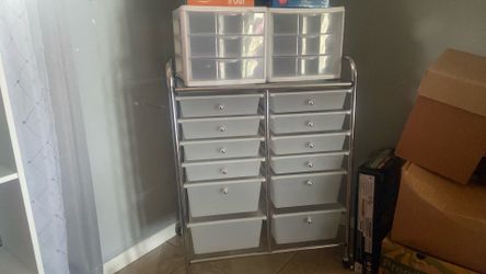 Rolling Storage Cart and Organizer with 12 Plastic Drawers