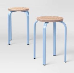 Set of 2 Plywood with Metal Base Stacking Stool Blue - Room Essentials             Tags  Furniture, desk, chair, kids, boy, girl, table, bench