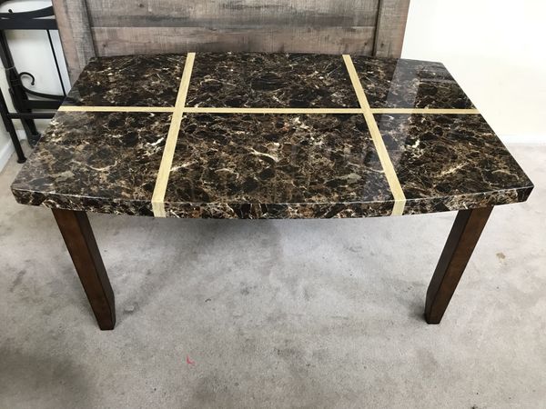 Ashley Furniture Faux Marble Lacey Boat Shaped Dining Table With Ashley Furniture Faux Marble Lacey Boat Shaped Dining Table With Inlay 4 Brown Leather Chairs In Romeoville Il Offerup