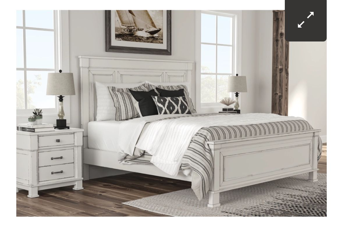 queen bed frame with night stand and dresser with mirror