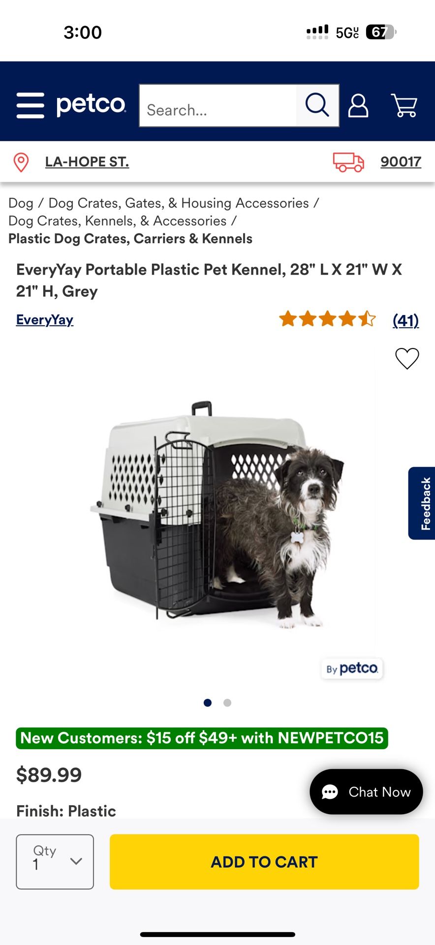 Portable Plastic Pet Kennel, 28" L X 21" W X 21" H, Grey