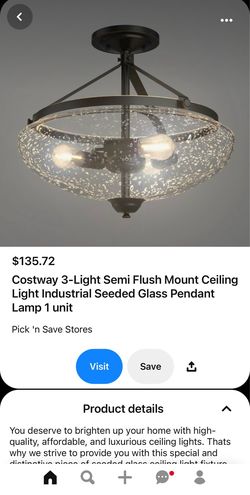 New Costway 3-Light Semi Flush Mount Ceiling Light Industrial Seeded Glass Pendant Lamp (Nueva).
