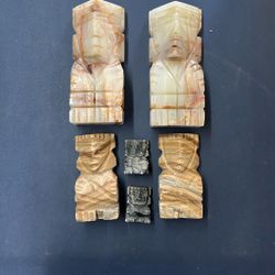 Set Of Aztec North American Onyx Aragonite Hand Carved Solid 