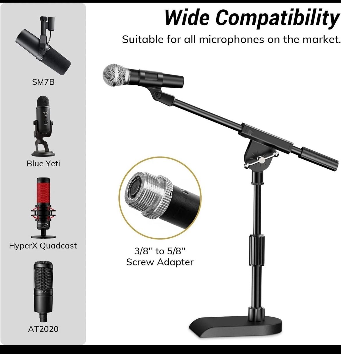 TONOR T25 Adjustable Desktop Mic Stand, Weighted Base with Twist Clutch