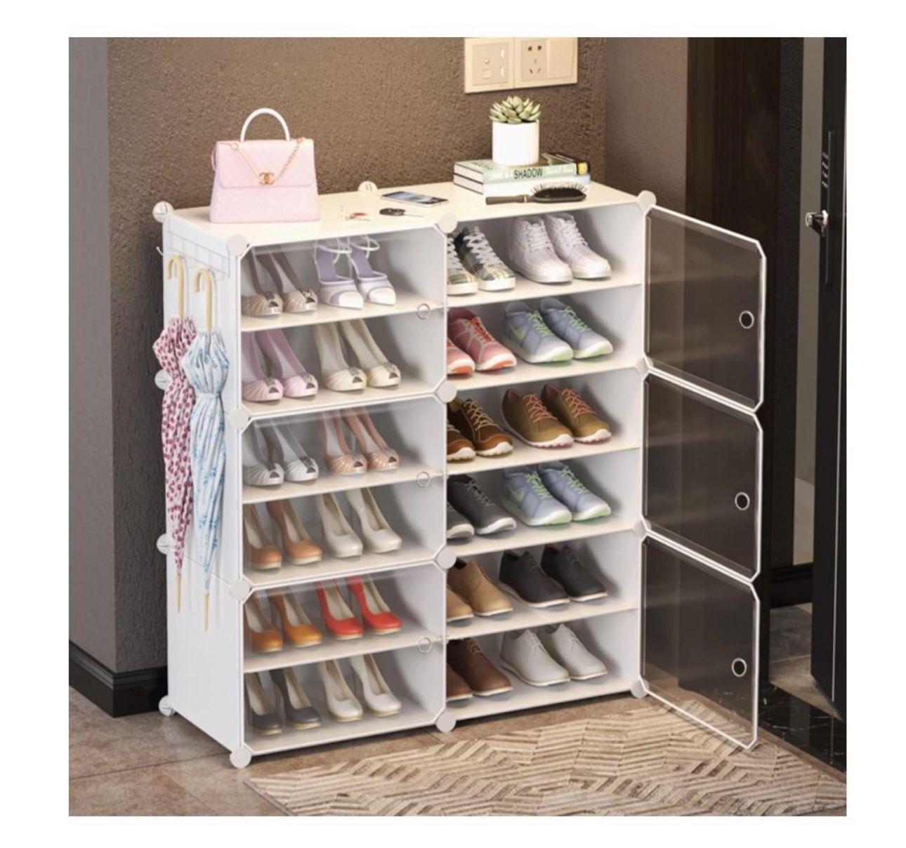 Jomifin Shoe Rack Storage Cabinet with Doors, Portable Shoes Organizer W009