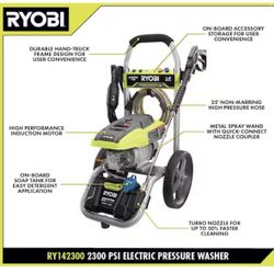 RYOBI 2300 PSI 1.2 GPM High Performance Cold Water Electric Pressure Washer for Sale in Puyallup WA OfferUp