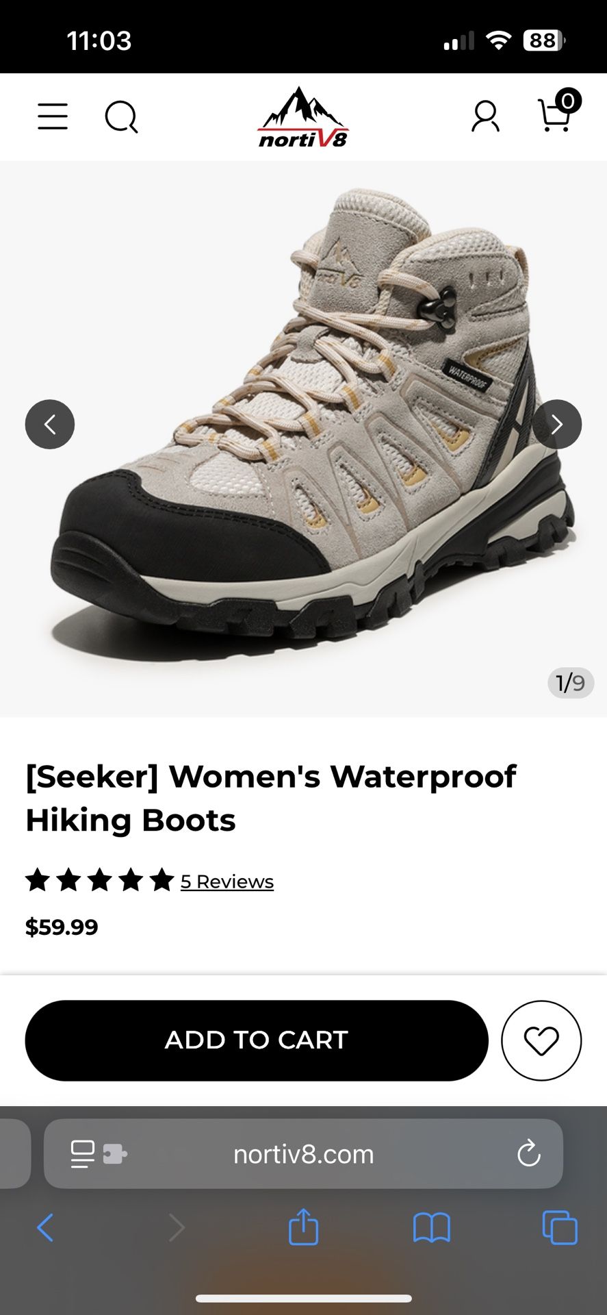 Taupe NortiV8 women’s waterproof hiking - Sz 8.5
