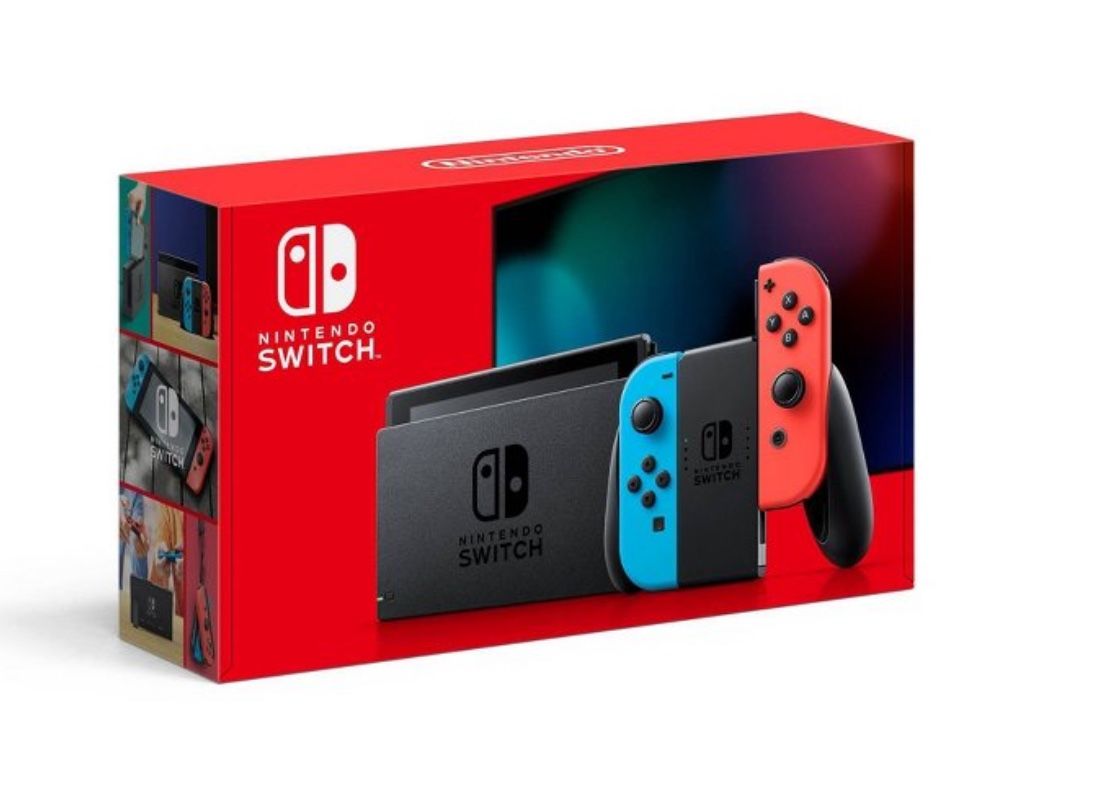 Nintendo Switch with Neon Blue and Neon Red Joy-Con