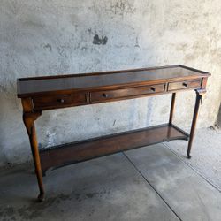 Long Solid Wood Console Table - 3 Drawers + Lower Shelf