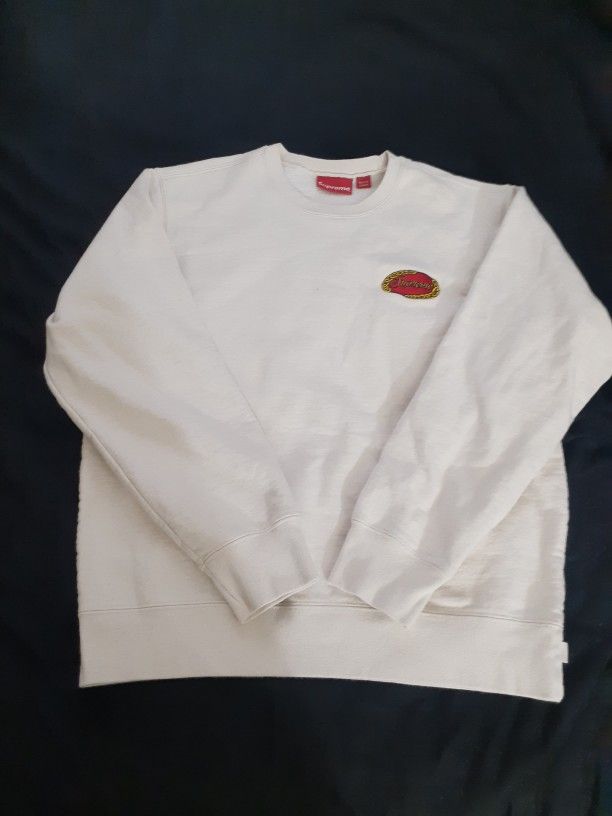 Supreme Chain Logo Crewneck cream size M

Gently used in good condition 

