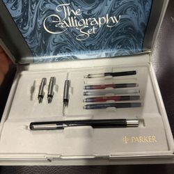 PARKER Calligraphy Fountain Pen Set 4 Nibs 6 Cartridges Case