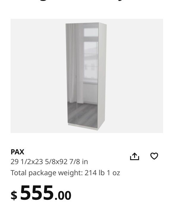 IKEA Pax  White Mirror Wardrobe