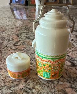 Vintage Collectible Avon 1970s  New "Patchwork" 3 OZ. Cologne Mist thermos bottle & small Cream Sachet container