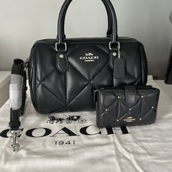 Coach Rowan Satchel With Puffy Diamond Quilting And Wallet 