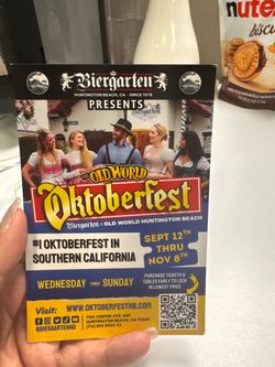 2x General admission for sold out Octoberfest in Huntington Beach for Saturday 10/24