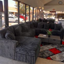 Large Dark Gray corduroy Fabric Sectional