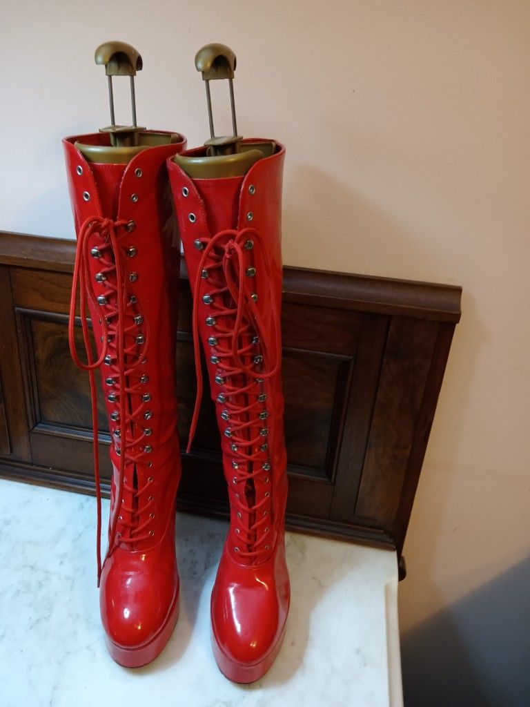 KNEE-HIGH LACE UP BOOTS 5"CHUNKY HEEL