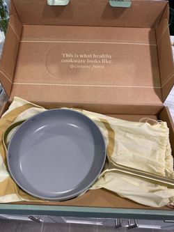 Caraway Silt Green Non-Stick Ceramic Saute Pan with Gold Hardware - Brand New In Box
