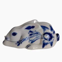 Vintage Easter Blue And White Ceramic Wall Hanging Rabbit Figurine