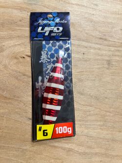 Jigging Master 100 Gram Slow Pitch Jig, Red-Glow Stripe, new
