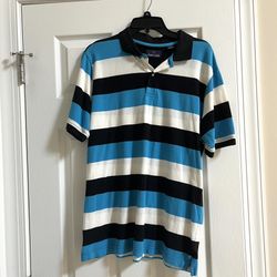 Class Club Blue, Black & White Striped Polo Shirt – Youth 20 / Fits Men’s M – NWOT