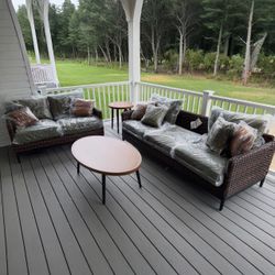 Horizon Hall Brown/Green Outdoor Sofa and Loveseat with Cushion