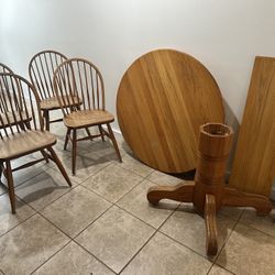 42" Round Wood Table And 4 Chairs