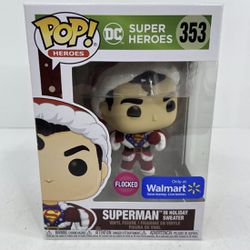 Flocked Superman Santa Funko Pop & Large Shirt *MINT SEALED* Walmart Exclusive Holiday Sweater DC Heroes 353 with protector Justice League Batman