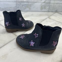 Size 7 Toddler Girl Blue Glitter Star Booties