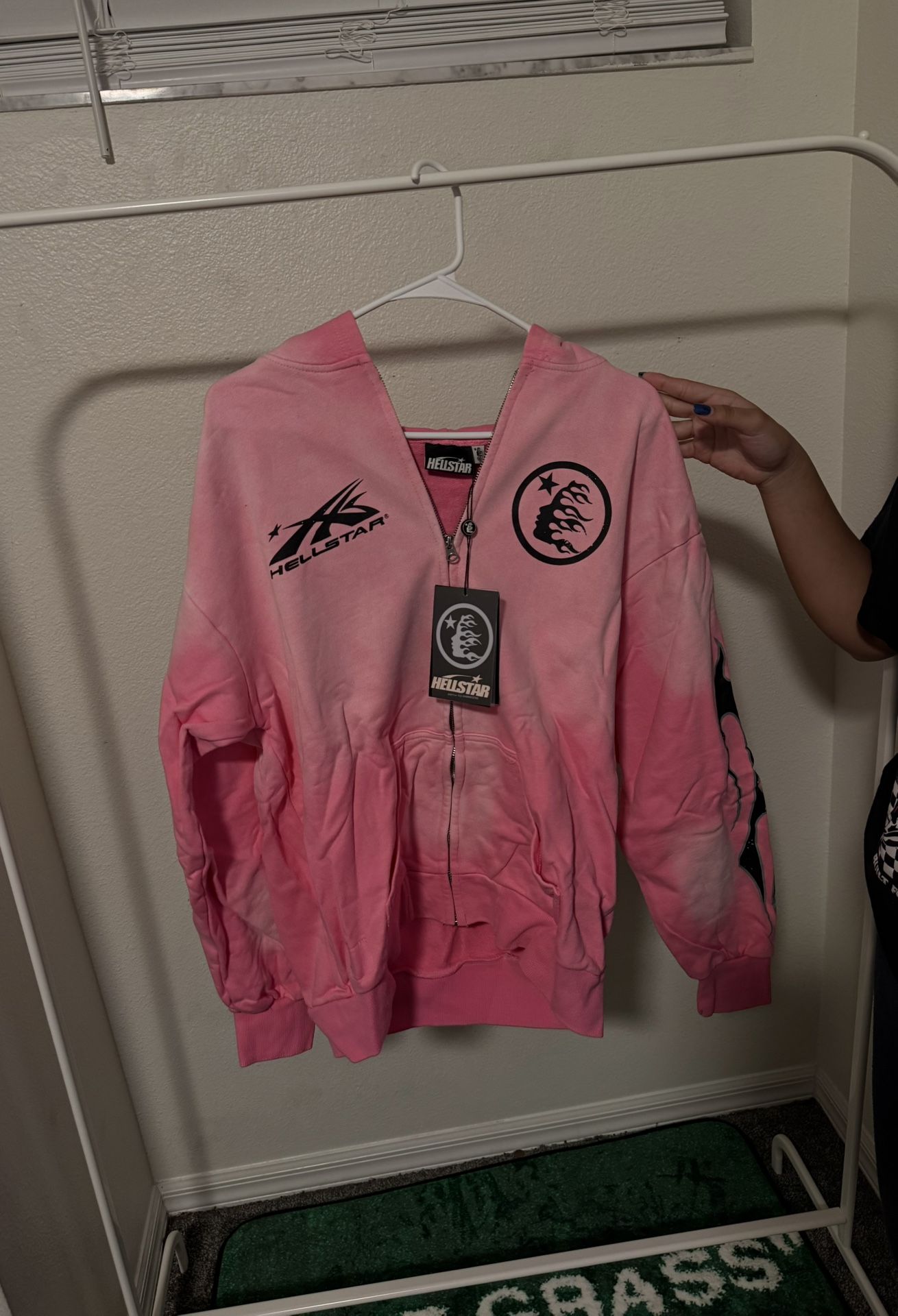 Pink zip up hellstar hoodie size M